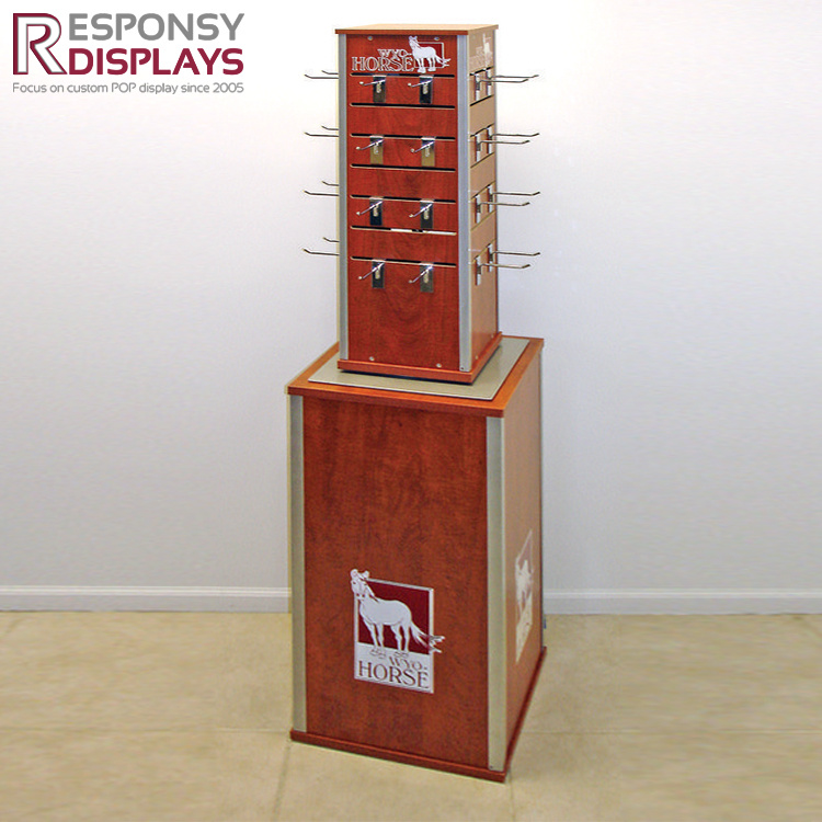 Floor Perforated Panel Pegboard Hanging Wood and Metal Display Shelf for Accessories