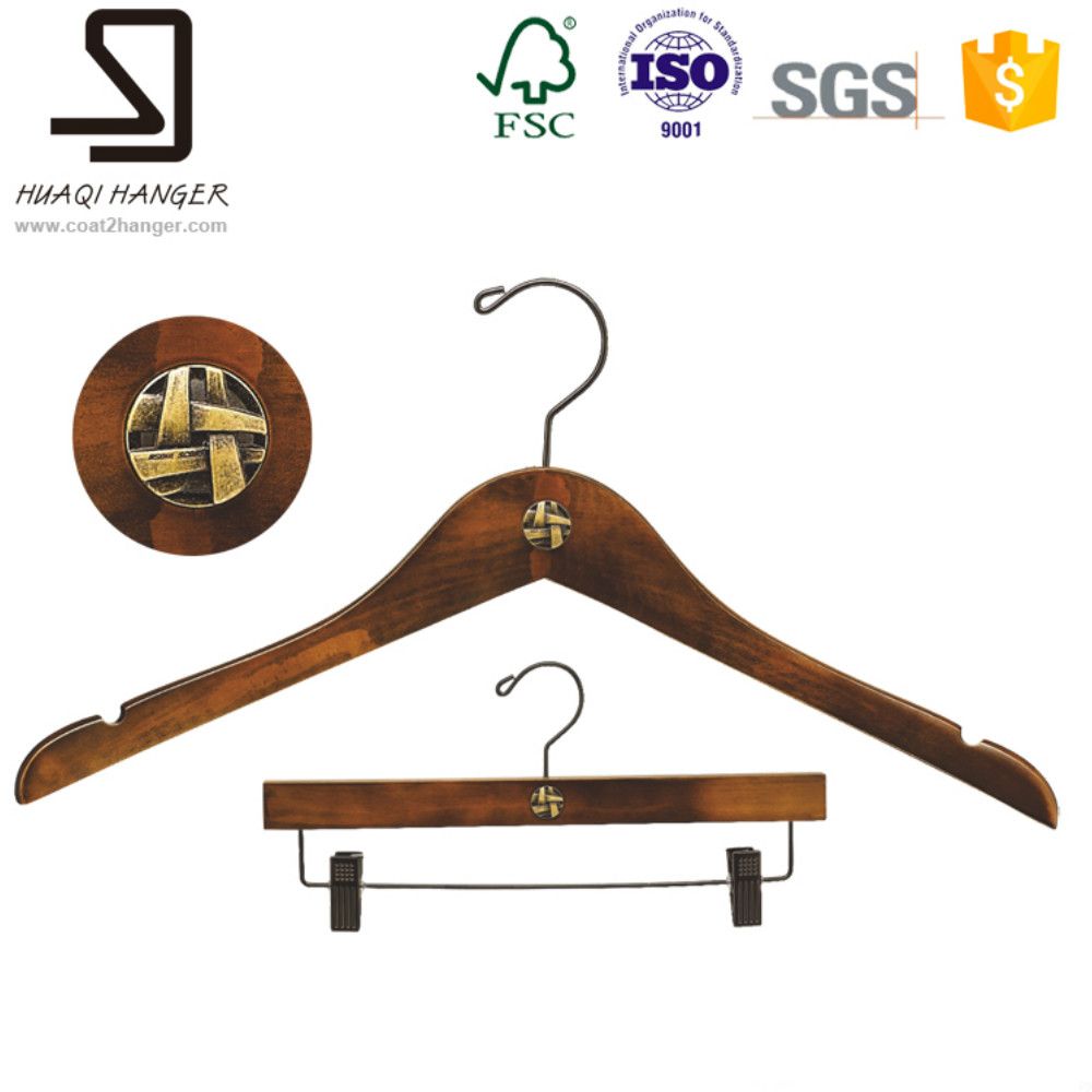 High Performance Brush off Coffee Brown Wood Top Hangers for Hotel