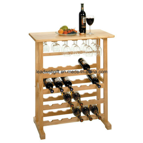 Wood 24-Bottle with Glass Wine Bottle Holder Home Furniture
