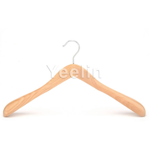 Wooden Broad Shoulders Cloth Hanger with Shiny Hook (200-8268-W)