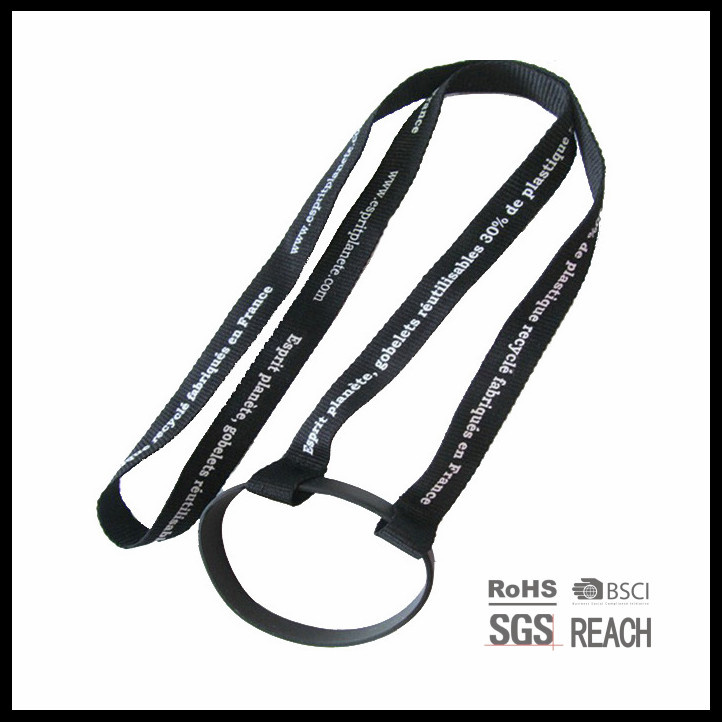 Promotional Black Nylon Custom Print Glass Holder Lanyard