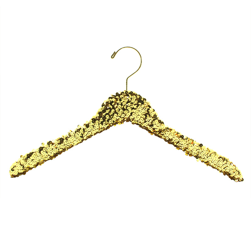Shiny Clothes Hanger with Wooden Core and Sequins Covered