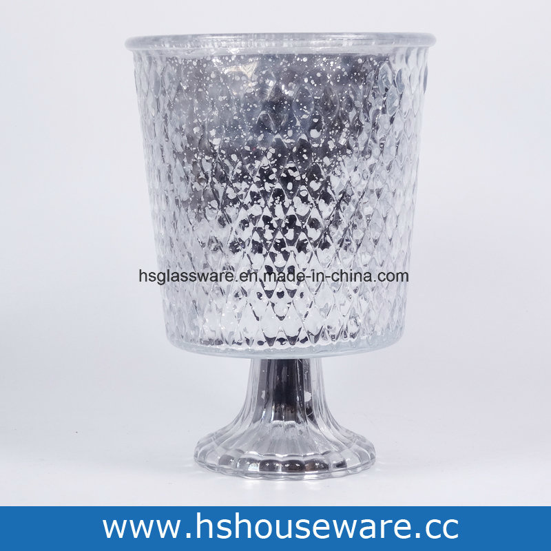 Diamond Slivery Glass Hurricane Candle Holder