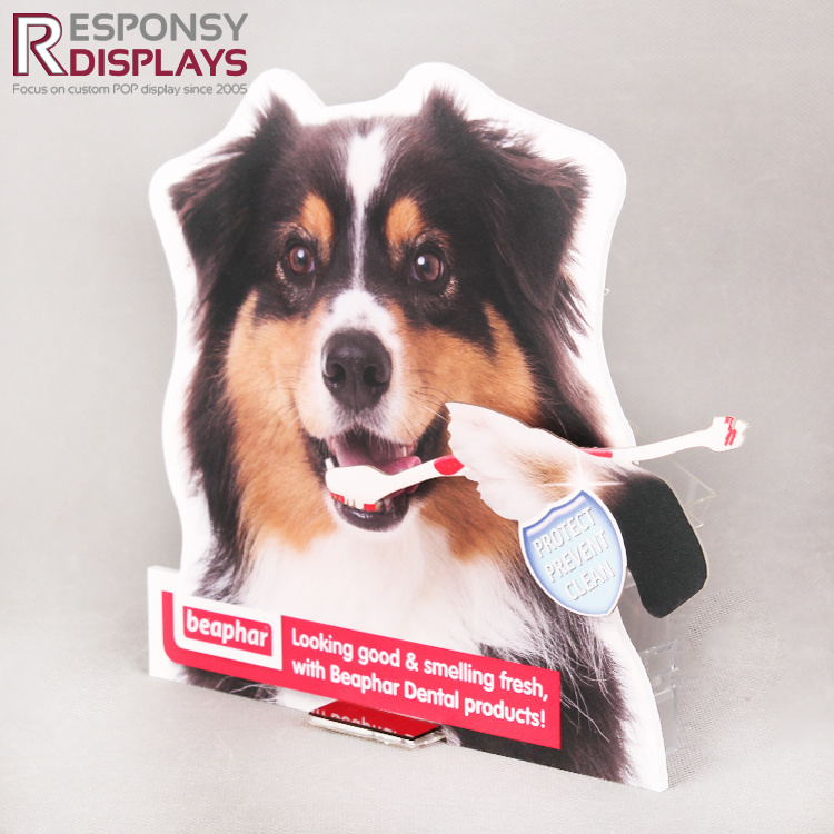 Environmental Attractive Counter EPVC Solar Power Toothbrush Display Rack with Dog Image Graphics
