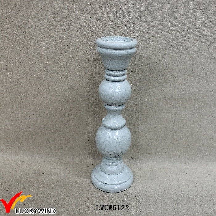 Wood Antique Light Blue Pillar Candle Holder Candle Stand
