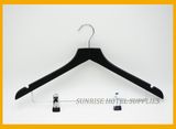 Black Wooden Clothes Hanger with Anti-Slip Clips