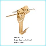 5lb Quality Rass Plated Picture Hook with Pins