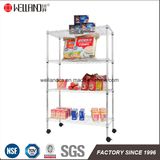 Mobile 4 Shelf Household Storage Room Adjustable Chrome Metal Wire Rack on Wheels