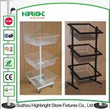 Pop Wire Basket Rolling Floor Display Stand for Snacks