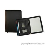 Dark Black PU Leather Durable Folder Portfolio with Calculator