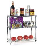 Adjustable 3 Tier Mini Chrome Metal Kitchen Shelf Rack Organizer on Table