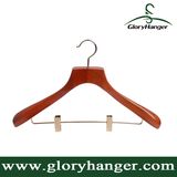 Wooden Coat Hanger with Flat Metal Clips