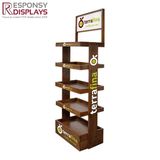 Freestanding Floor Wood Drink & Beverage Display Shelves with Wood Grain