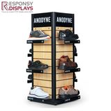 Standing Custom Logo Wood Rolling Shoes Store Display Rack