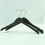 Walnut Color Notched Wooden Clothing Hanger with Button on Side