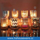 Grid, Vertical Stripes, Wave, Five-Pointed Star Design Glass Candle Holder