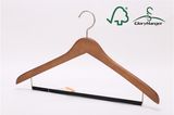 Hotel Wooden Coat Clothing Hanger with Metal Bar for Pant Shop Fitting (GLWH022)