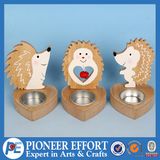 Wooden Hedgehog Design with Metal Candle Holders for Christmas