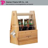 Multiple Use Wooden Wine Bottle Carrier with Beer Opener