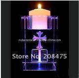 Engraved Purple Crystal Cube Tealight Holder