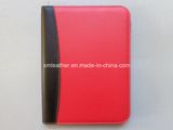 Red PU Leather File Folder with Zipper Closure