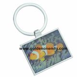 Custom Printed & Epoxy Dome Logo Rectangular Metal Keyring