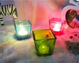 Small Size Square Spray Color Glass Candle Holders