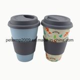 Reusable Biodegradable 400ml 16oz Bamboo Fiber Cup with Silicone Lid and Holder