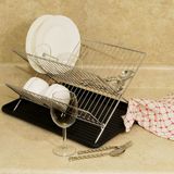 Chrome-Plated Steel Foldable X Shape 2-Tier Shelf Small Dish Drainers with Drainboard