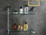 Wall Mounted Round Style Brass Bathroom Double Glass Shelf Chrome Finish 2412