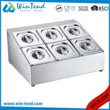 Stainless Steel Double Line Six Grids Deep Gn Gastronorm Pan with Lid Holder for Buffet
