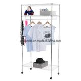 Mobile 3 Tiers Chrome Metal Wardrobe Storage Rack with Wheels