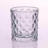 Small Size Glass Votive Candle Holder with Embossing Rhombus