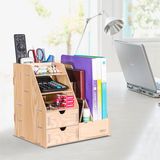 Wooden DIY Magazine Holder with Drawers and Pen Holder