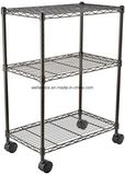 Multi-Purpose 3 Tiers Epoxy Black Steel Storage Wire Rack with Wheels