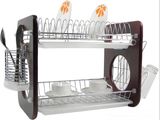 2 Layers Metal Wire Kitchen Dish Rack Wooden Board No. Dr16-Obw