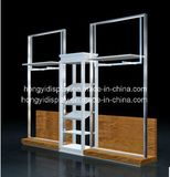 Metal Slatwall with Wooden Platform on Base, Wall Rack