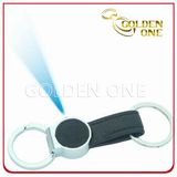 2017 New Design LED Light Leather Keychain with Double Ring