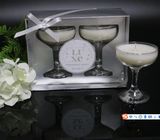 New Luxury Scented Candle in Crystal Glass Goblet Cup Set of Two with Silver Gift Window Box Packing