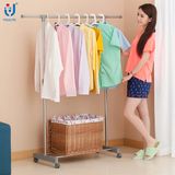 Single Rod Telescopic Clothes Hanger with Movable Wheels Without Tools