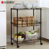 Black Coated 3 Shelf Kitchen Trolley Cart Vegetable Fruit Basket Storage Rack