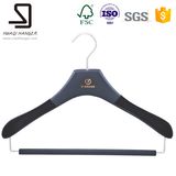 Laser Logo Black Wooden Mens Hanger with Flocking Shoulder