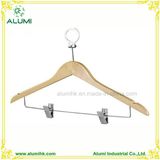 Anti-Theft Wooden Clothes Hanger with Two Clips for Hotel