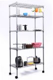 No Tools Assembly DIY 5 Tiers Adjustable Chrome Steel Wire Shelving Storage Rack with 2