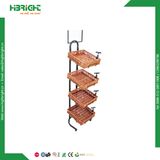 Supermarket Fruit Display Shelf Vegetable Display Rack with PP Rattan Wicker Baskets