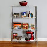 4 Shelf Chrome Metal Wire Shelving Rack for Home Storage