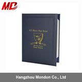 Leather Certificate Holder Four Satin Corners One Moire Fabric-Tent Style Navy Blue