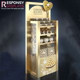 4 Layers Elegant Golden Shining High End Floor Wood Chocolate Display Rack