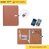 2018 New Designs Leather Portfolio File Folder Organizer with Power Bank