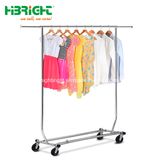 Single Rail Rolling Garment Rack with Four Wheels